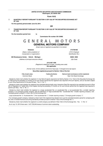 Thumbnail General Motors 10-Q Quarterly Report FY2019 