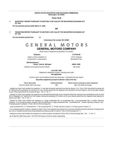 Thumbnail General Motors 10-Q Quarterly Report FY2020 