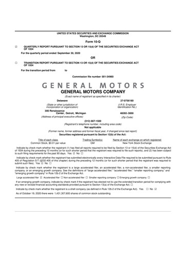 Thumbnail General Motors 10-Q Quarterly Report FY2020 