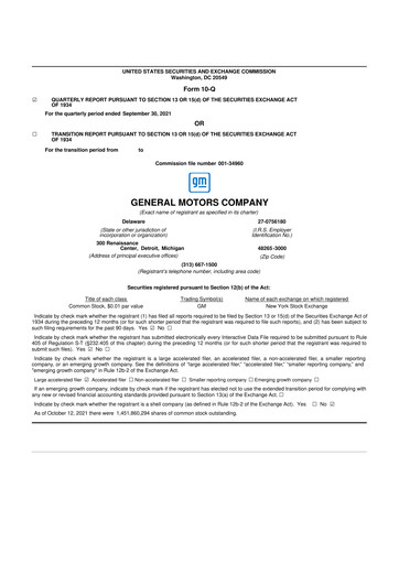 Thumbnail General Motors 10-Q Quarterly Report FY2021 