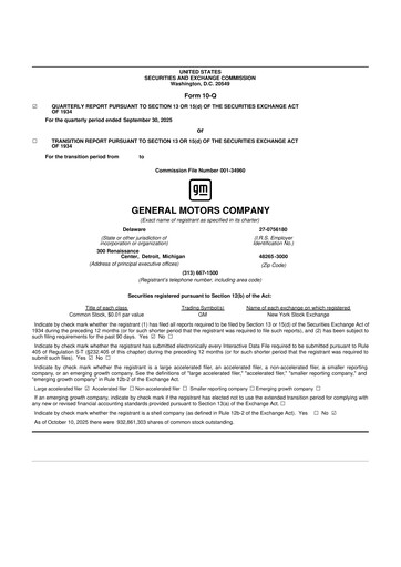 Thumbnail General Motors 10-Q Quarterly Report FY2025 