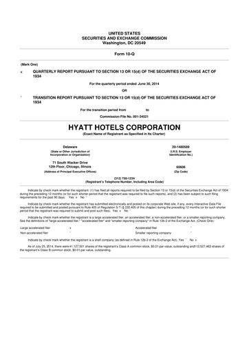 Thumbnail Hyatt Hotels 10-Q Quarterly Report FY2014 