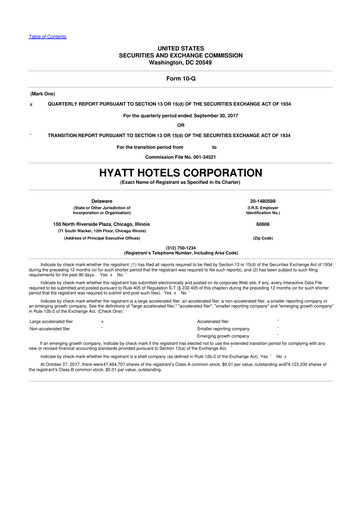 Thumbnail Hyatt Hotels 10-Q Quarterly Report FY2017 