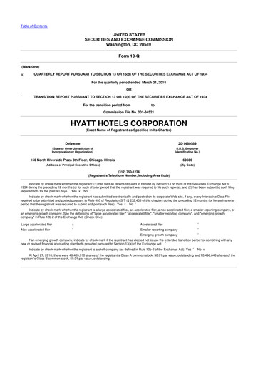 Thumbnail Hyatt Hotels 10-Q Quarterly Report FY2018 