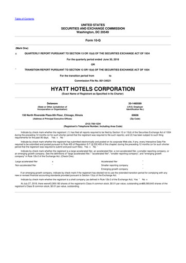 Thumbnail Hyatt Hotels 10-Q Quarterly Report FY2018 