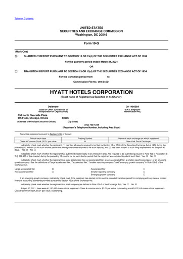 Thumbnail Hyatt Hotels 10-Q Quarterly Report FY2021 