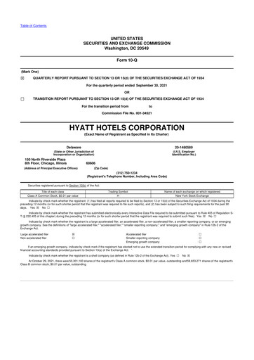 Thumbnail Hyatt Hotels 10-Q Quarterly Report FY2021 