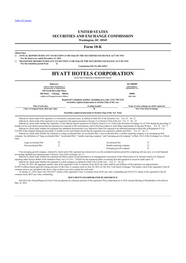 Thumbnail Hyatt Hotels 10-K Annual Report 2021