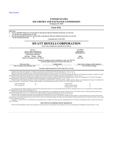 Thumbnail Hyatt Hotels 10-K Annual Report 2022