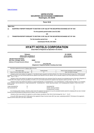 Thumbnail Hyatt Hotels 10-Q Quarterly Report FY2023 