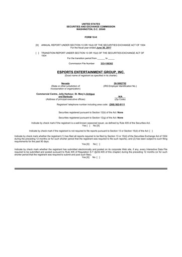 Thumbnail Esports Entertainment
 10-K Annual Report 2017