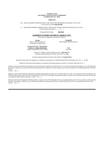 Thumbnail Esports Entertainment
 10-K Annual Report 