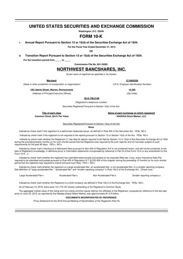 Thumbnail Northwest Bancshares
 10-K Annual Report 2015