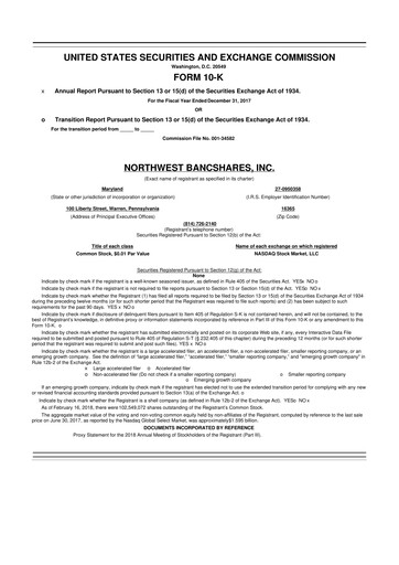 Thumbnail Northwest Bancshares
 10-K Annual Report 2017