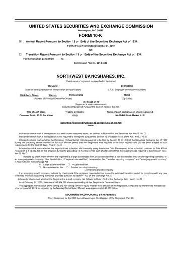 Thumbnail Northwest Bancshares
 10-K Annual Report 2019