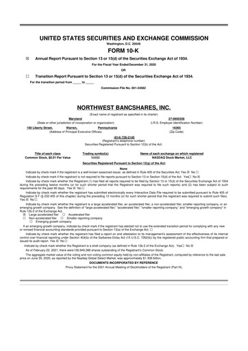 Thumbnail Northwest Bancshares
 10-K Annual Report 2020