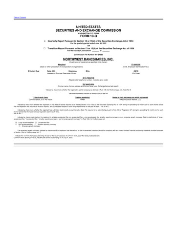 Thumbnail Northwest Bancshares
 10-Q Quarterly Report FY2022 