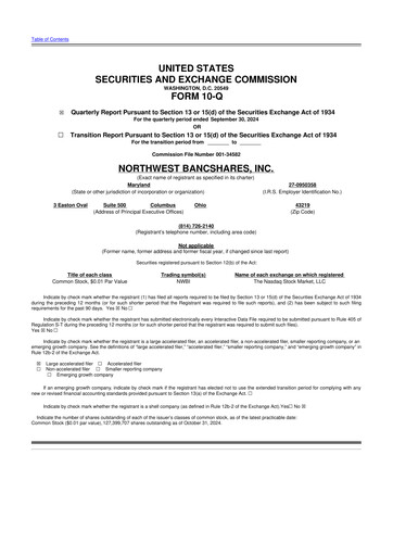 Thumbnail Northwest Bancshares
 10-Q Quarterly Report FY2024 