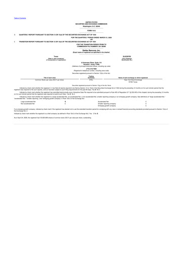 Miniature Stellar Bancorp 10-Q Rapport trimestriel  