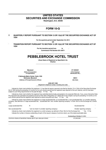 Thumbnail Pebblebrook Hotel Trust 10-Q Quarterly Report FY2013 