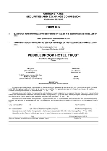 Thumbnail Pebblebrook Hotel Trust 10-Q Quarterly Report FY2015 