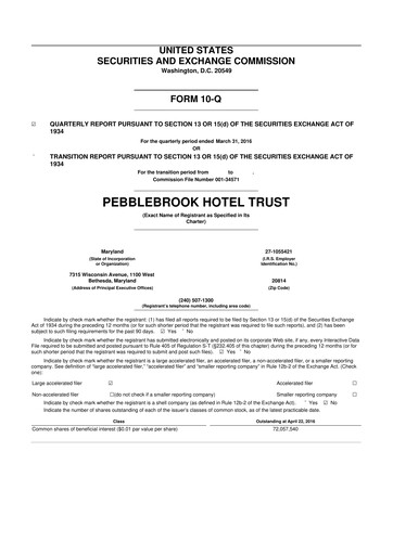 Thumbnail Pebblebrook Hotel Trust 10-Q Quarterly Report FY2016 