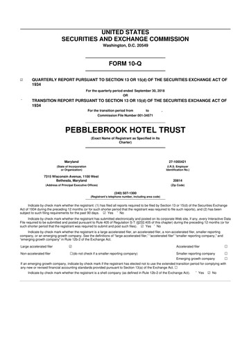 Thumbnail Pebblebrook Hotel Trust 10-Q Quarterly Report FY2018 
