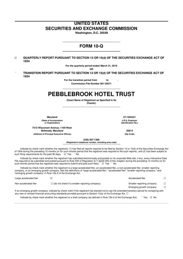 Thumbnail Pebblebrook Hotel Trust 10-Q Quarterly Report FY2019 