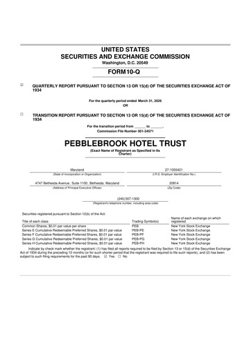 Miniature Pebblebrook Hotel Trust 10-Q Rapport trimestriel  