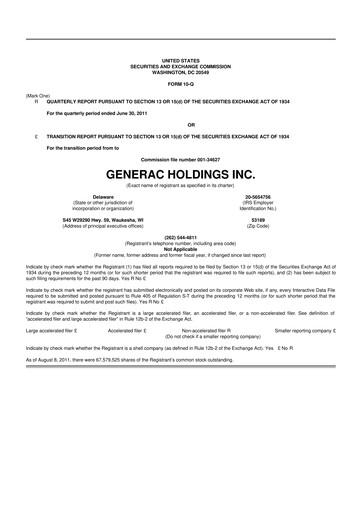 Vorschaubild Generac 10-Q Quartalsbericht 2011 