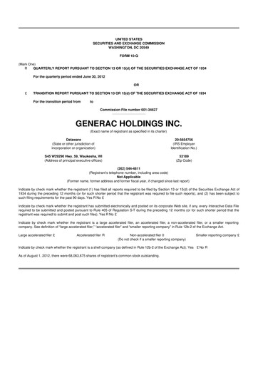 Vorschaubild Generac 10-Q Quartalsbericht 2012 