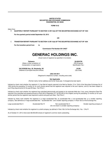 Vorschaubild Generac 10-Q Quartalsbericht 2013 