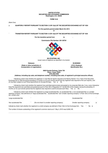 Thumbnail BG Staffing
 10-Q Quarterly Report FY2015 