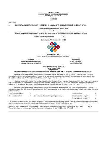 Thumbnail BG Staffing
 10-Q Quarterly Report FY2018 