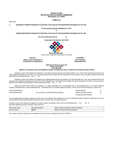 Thumbnail BG Staffing
 10-Q Quarterly Report FY2019 