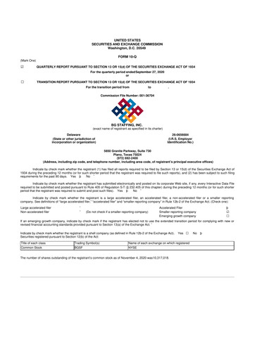 Thumbnail BG Staffing
 10-Q Quarterly Report FY2020 