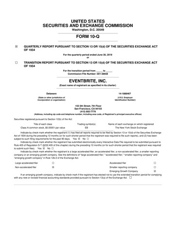 Miniature Eventbrite 10-Q Rapport trimestriel 2019 