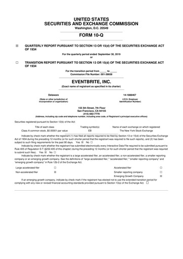 Miniature Eventbrite 10-Q Rapport trimestriel 2019 