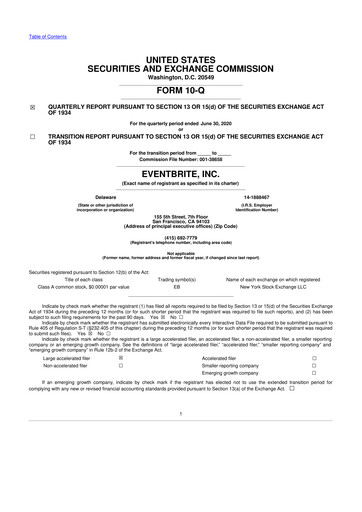 Miniature Eventbrite 10-Q Rapport trimestriel 2020 