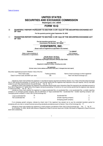 Miniature Eventbrite 10-Q Rapport trimestriel 2020 