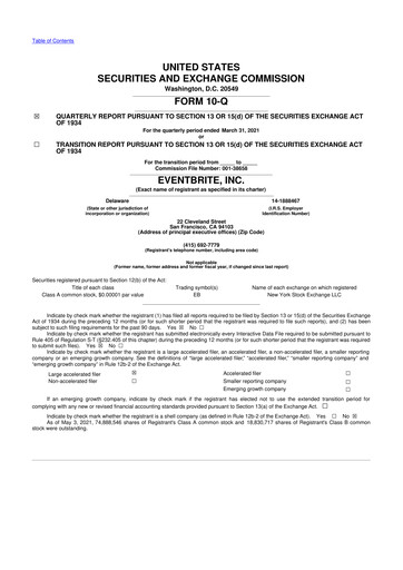 Miniature Eventbrite 10-Q Rapport trimestriel 2021 