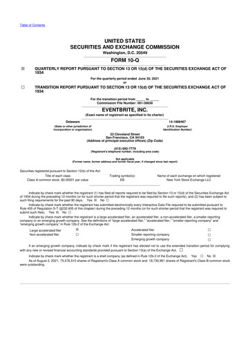 Miniature Eventbrite 10-Q Rapport trimestriel 2021 