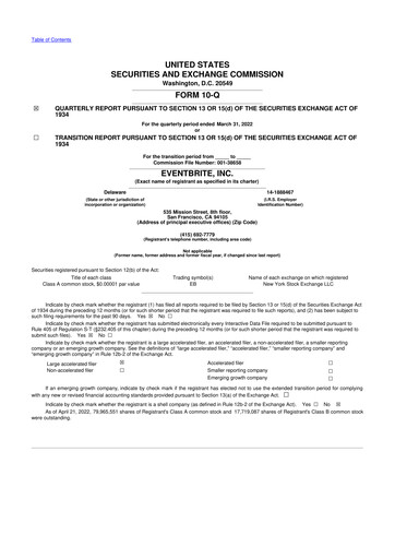 Miniature Eventbrite 10-Q Rapport trimestriel 2022 