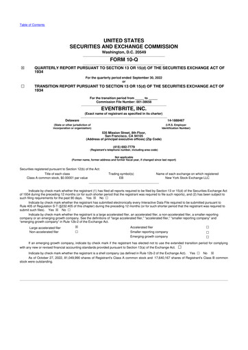 Miniature Eventbrite 10-Q Rapport trimestriel 2022 