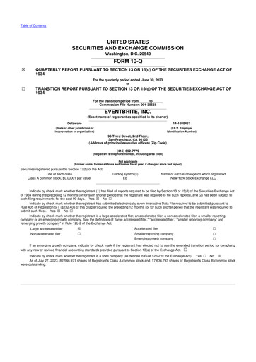 Miniature Eventbrite 10-Q Rapport trimestriel 2023 