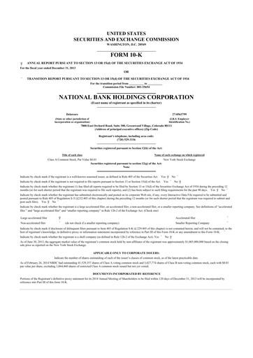 Thumbnail National Bank Holdings
 10-K Annual Report 2013
