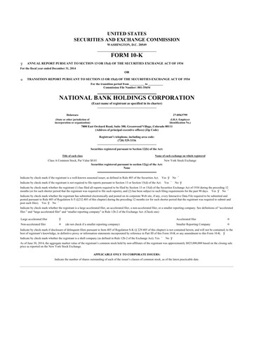 Thumbnail National Bank Holdings
 10-K Annual Report 2014