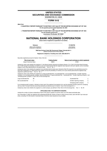 Thumbnail National Bank Holdings
 10-Q Quarterly Report FY2020 