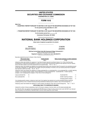 Thumbnail National Bank Holdings
 10-Q Quarterly Report FY2021 