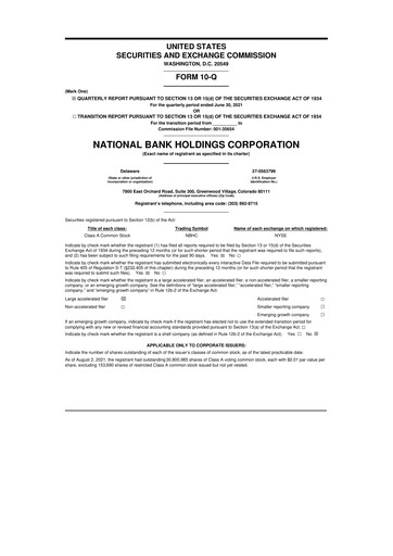 Thumbnail National Bank Holdings
 10-Q Quarterly Report FY2021 